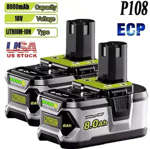 High Capacity Battery 8.0AH For RYOBI P108 18V One Plus 18 Volt Lithium-Ion