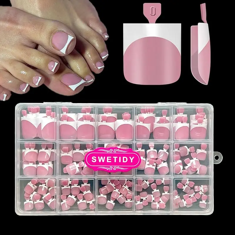 Berry Pink Square French tip Toe Nail Ti