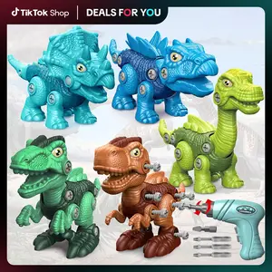 Laradola 5P Dinosaurs Toy Gift with Box & Electric Drill for Kids: Take Apart & Assemble Dinos STEM Kit - Educational Construction Building Playset Christmas Birthday Party Gift for Boy & Girl