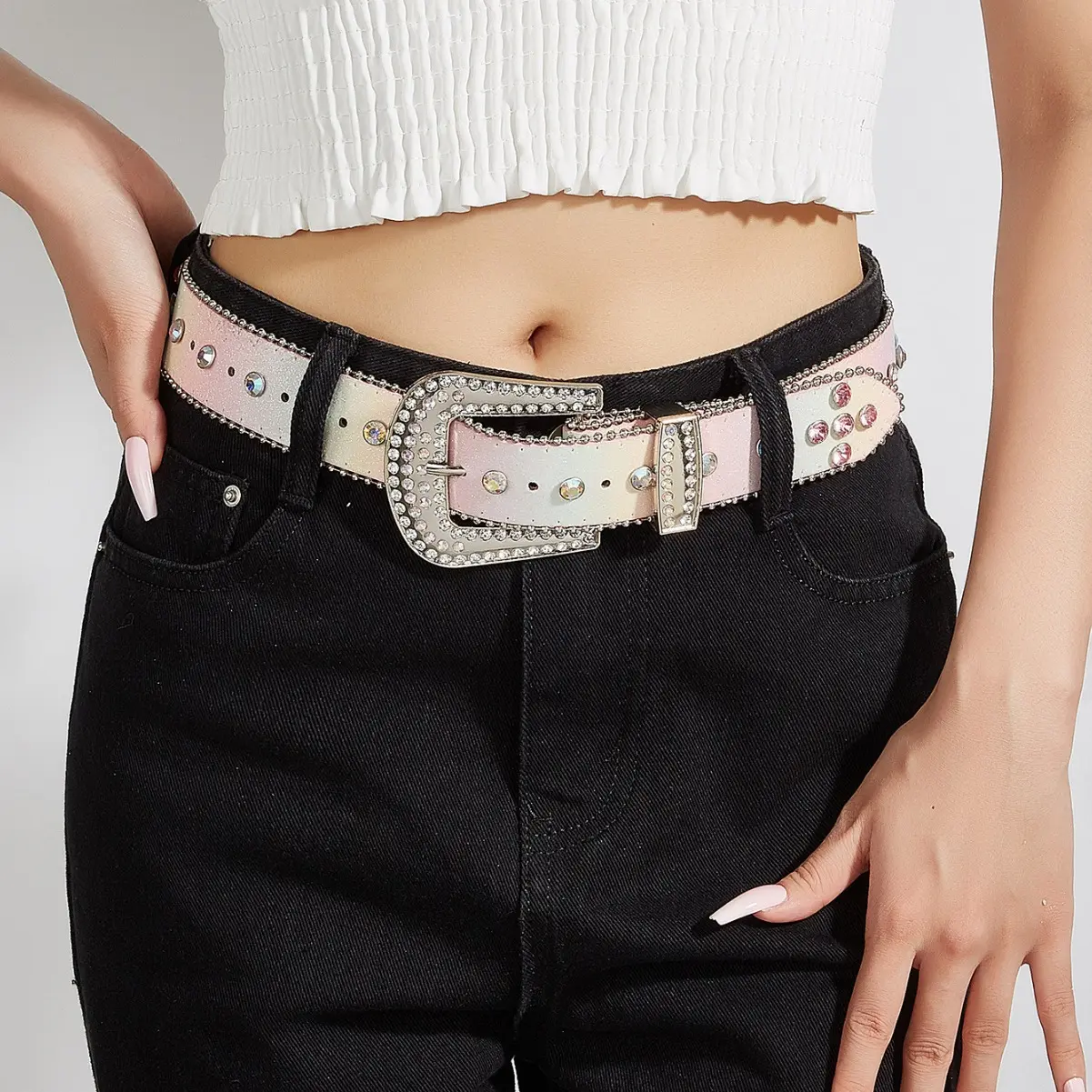 Rhinestone belt for women, decorative waist accessory, summer belt with sequins, colorful and unique, suitable for pairing with jeans, fashionable and versatile