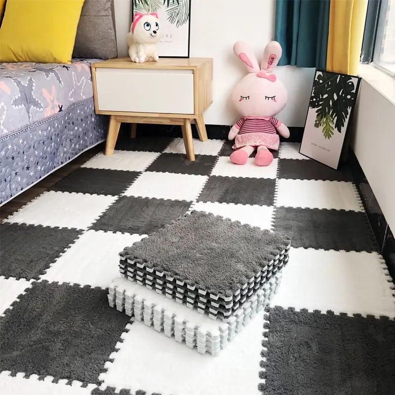 12-Piece Bedroom Patchwork Carpet Foam Fleece Room Mat Set, 30x30cm Customizable & Washable Edges, Ideal for Room Use, Home Decor Mat, Geometric Pattern Super Fluffy Rug, Home Decorative Rug, Indoor Area Rugs