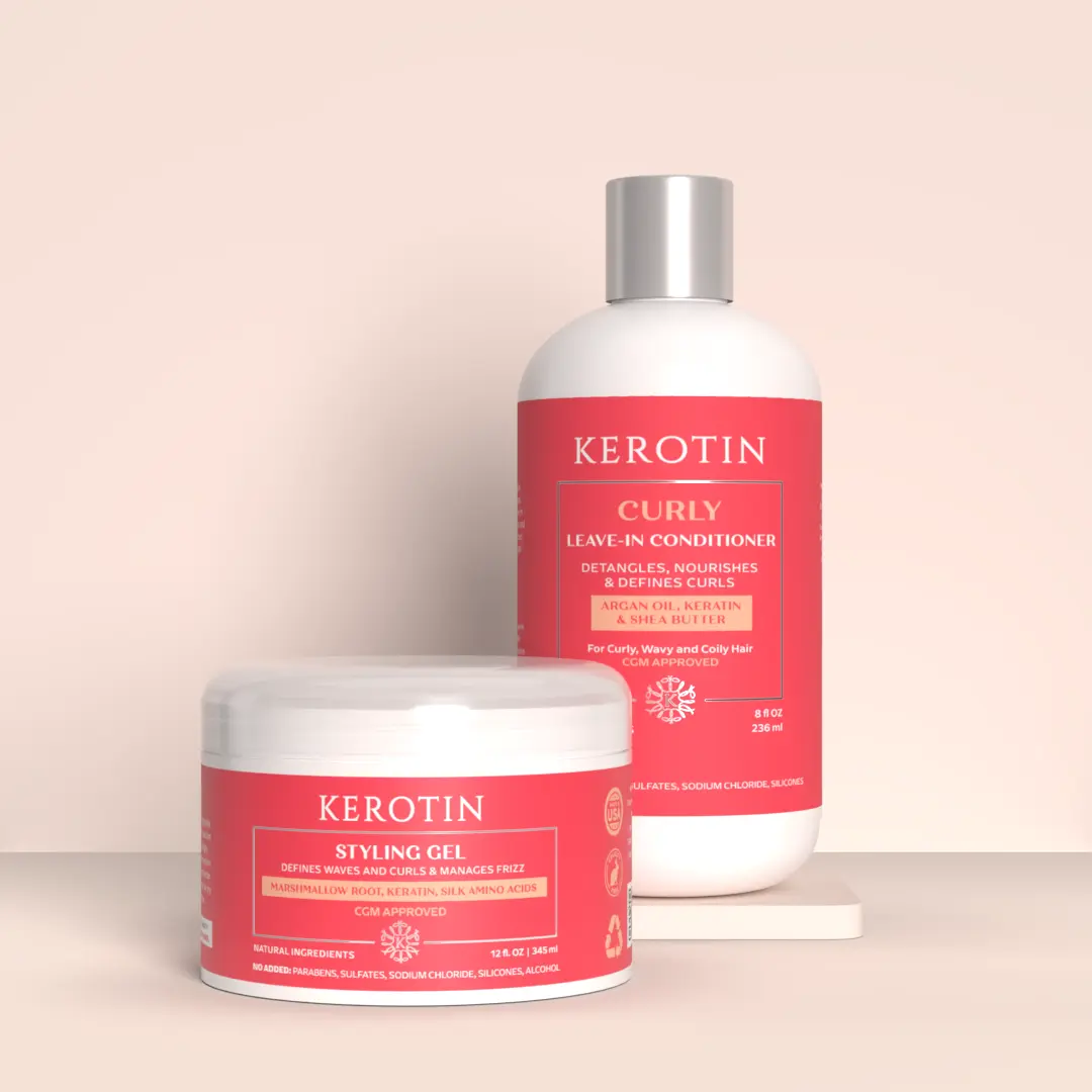 Kerotin Curly Duo - Moisturizing Leave-In Conditioner and Hydrating Styling Gel for Curly Hair