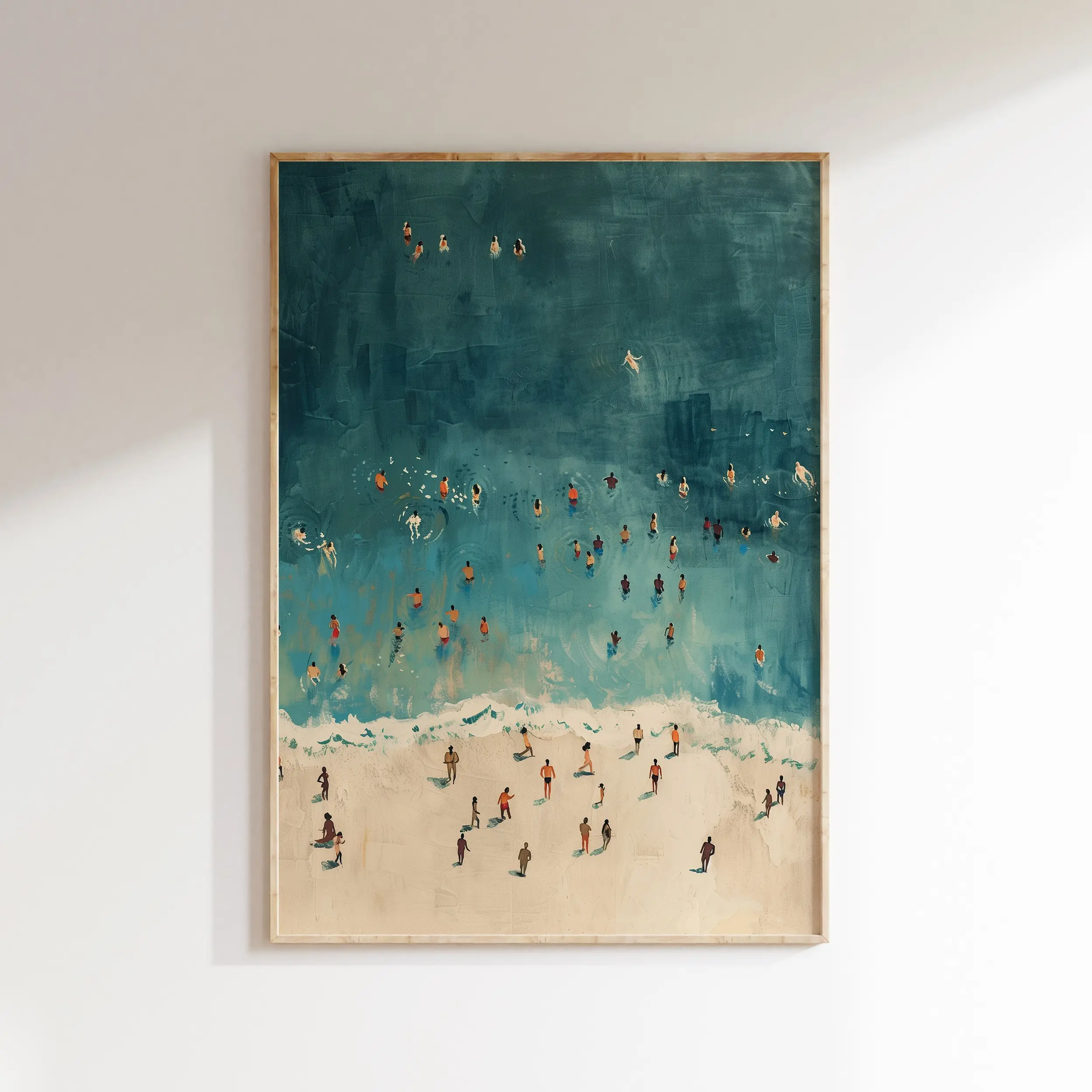 MIRRO Tiny People Swimming In Ocean Print, Summer Poster, Beach House Decor, Minimalist Printable Wall Art