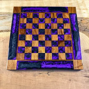 Purple Haze Black Onyx Walnut Chess Board with Border - INCLUDES PIECES