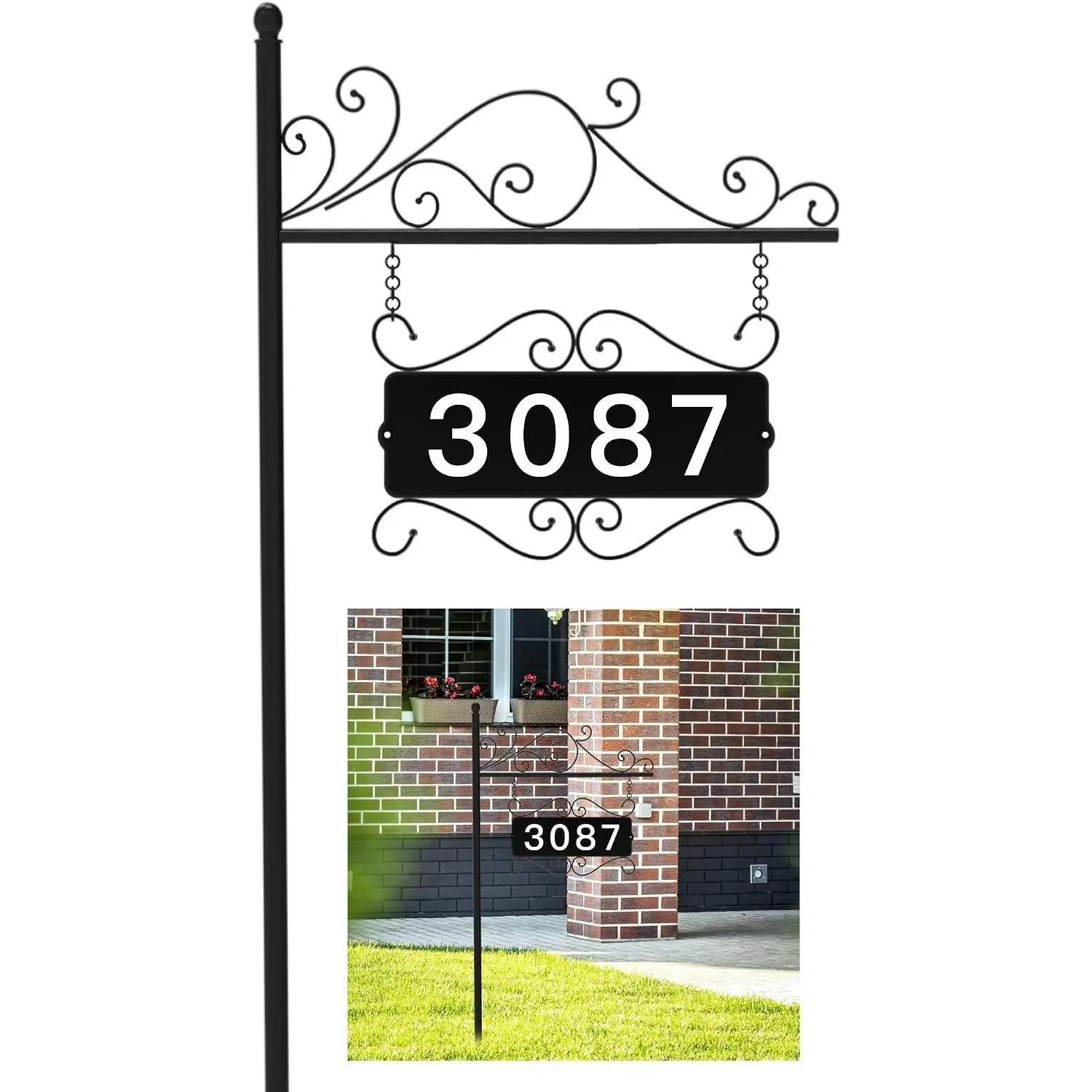 44 in Iron Reflective Double-Sided Metal Address Sign with Post, Home Numbers Plaque for Home, Street Mailbox, Garden Yard, Suitable as Housewarming Gift or Decorative Item