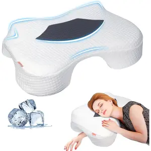 Side Sleeper Pillow with Arm Holes, Pillow for Neck Shoulder Cervical Pain Relief, Ergonomic Arm Holes Positioner Cooling Bed Pillows for Side Sleeping (Light Grey)