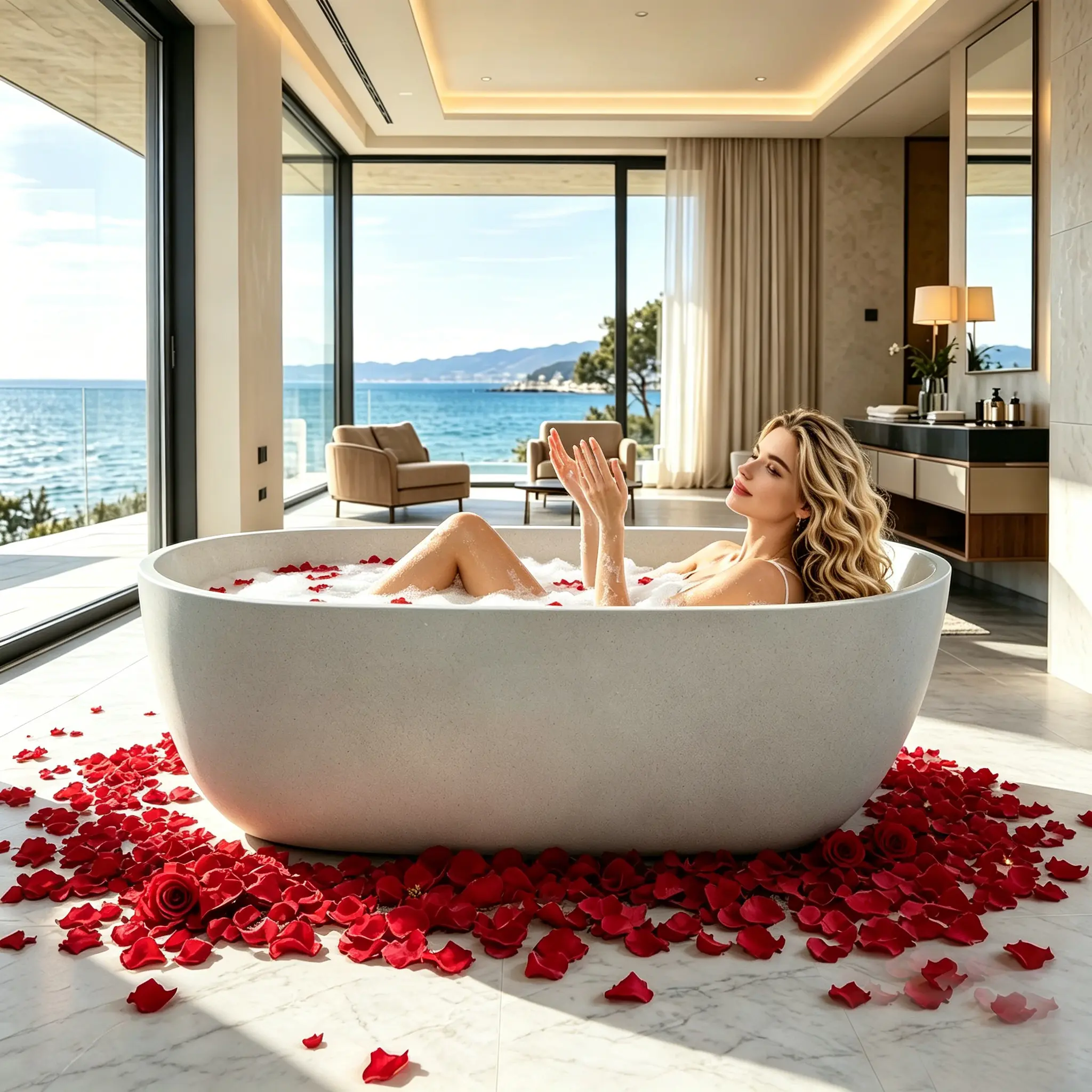 47'' Freestanding Bathtub Resin Stone Soaking Bathtub Solid Surface Modern Tubs with Overflow and Pop-up Drain