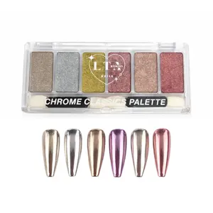 Chrome Classics Palette 6 Ultra-Pigmented High-Shine Metallic Powders for Nails Shiny Mess-Free Application Pressed Formula Mirror-Smooth Finishes