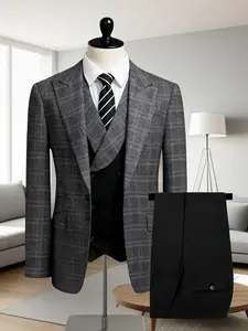 Elegant Men'S 3pcs Suit - Slim Fit Long Sleeve Collared Tuxedo Set for Weddings & Formal Occasions, Suit & Pants, Perfect for Office Meetings and Elegant Events, Formal Attire|Slim Fit Suit|Durable Wedding Wear, Menswear