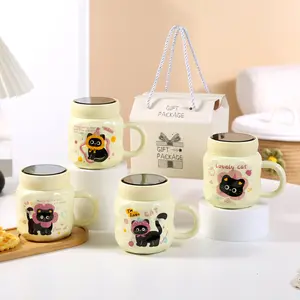 Miniature Cartoon Ceramic Coffee Cup with Adorable Cat Design Perfect for Gift Packaging