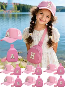 1PC A-Z Letter Design Baseball Cap & Bag Set, Fun and Personalized Adjustable Strap Sun Hat, Travel Waist Pack Crossbody Bag for Girls 3-8 Years, Kids Hats for Outdoor Activities, Sun Protection, Caps with designs