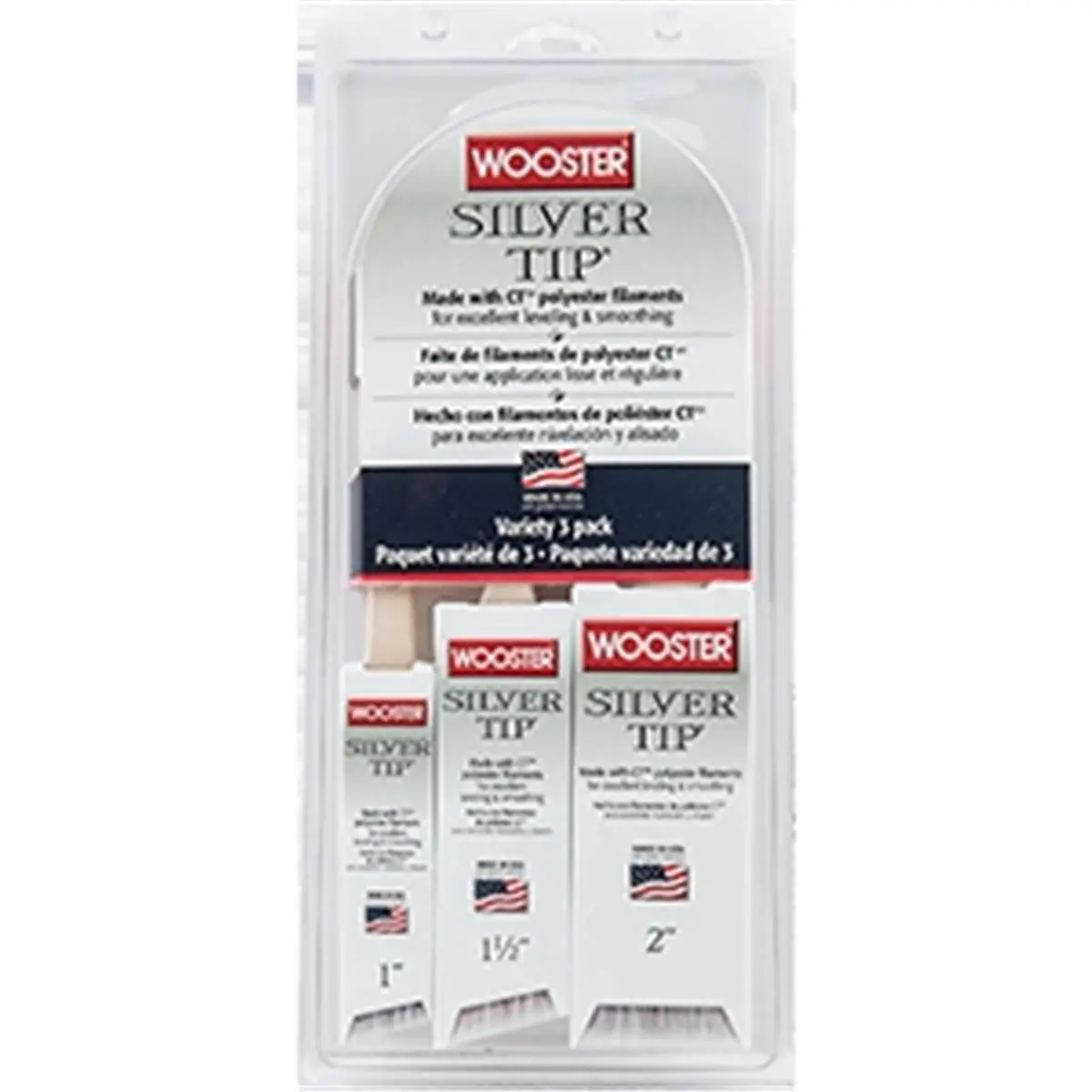 Wooster 5229 Pack-3 Silver Tip Synthetic Paint Brushes - Thin and Flexible Polyester Soft Filaments with Exclusive Formula, Chemical Tips, Ideal for Enamels, Metal Surfaces, Eliminates Brush Marks, Ensures Excellent Leveling