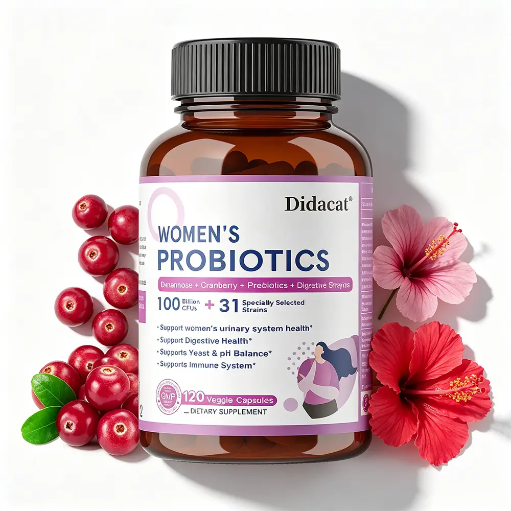 Didacat Women's Dietary Probiotics Capsules - 100B CFUs, D-Mannose, Cranberry, Fiber-Infused All-Natural Organic Curated Supplements