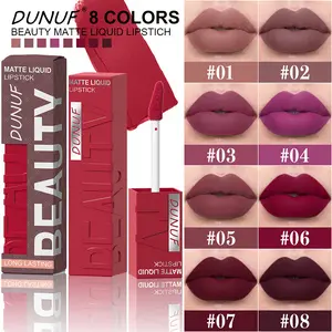 DUNUF 8Colors Dark Red Brown Lip Gloss Matte Purple Hydrating Liquid Lipstick Liquid Long Lasting Waterproof Lasting Non Stick Cup Not Easy To Fade Velvet Lip Glaze Makeup