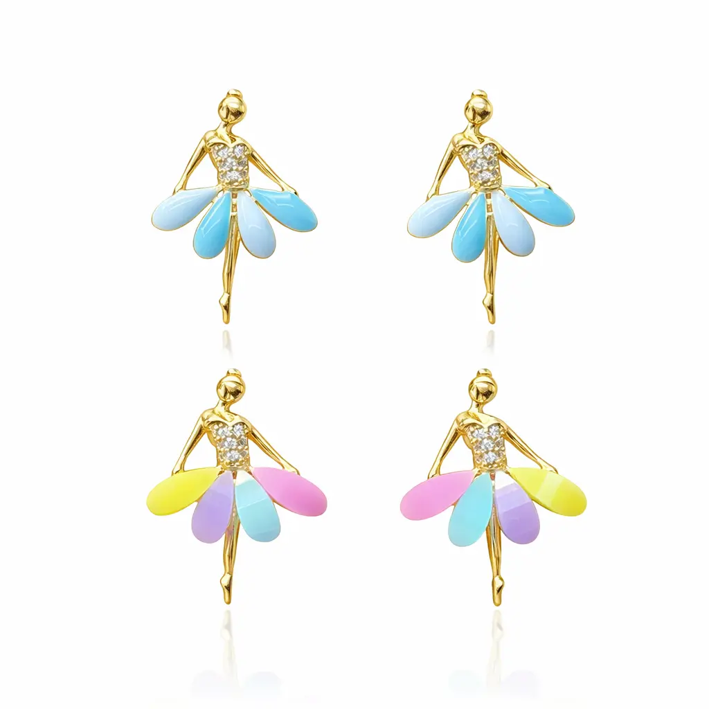 DIDIRAY 14K Gold Plated Ballerina Stud Earrings for Women and Teenage girls - Waterproof, Hypoallergenic, with Pastel Enamel, Ballet Dancer Earrings with Durable Metallic Coating