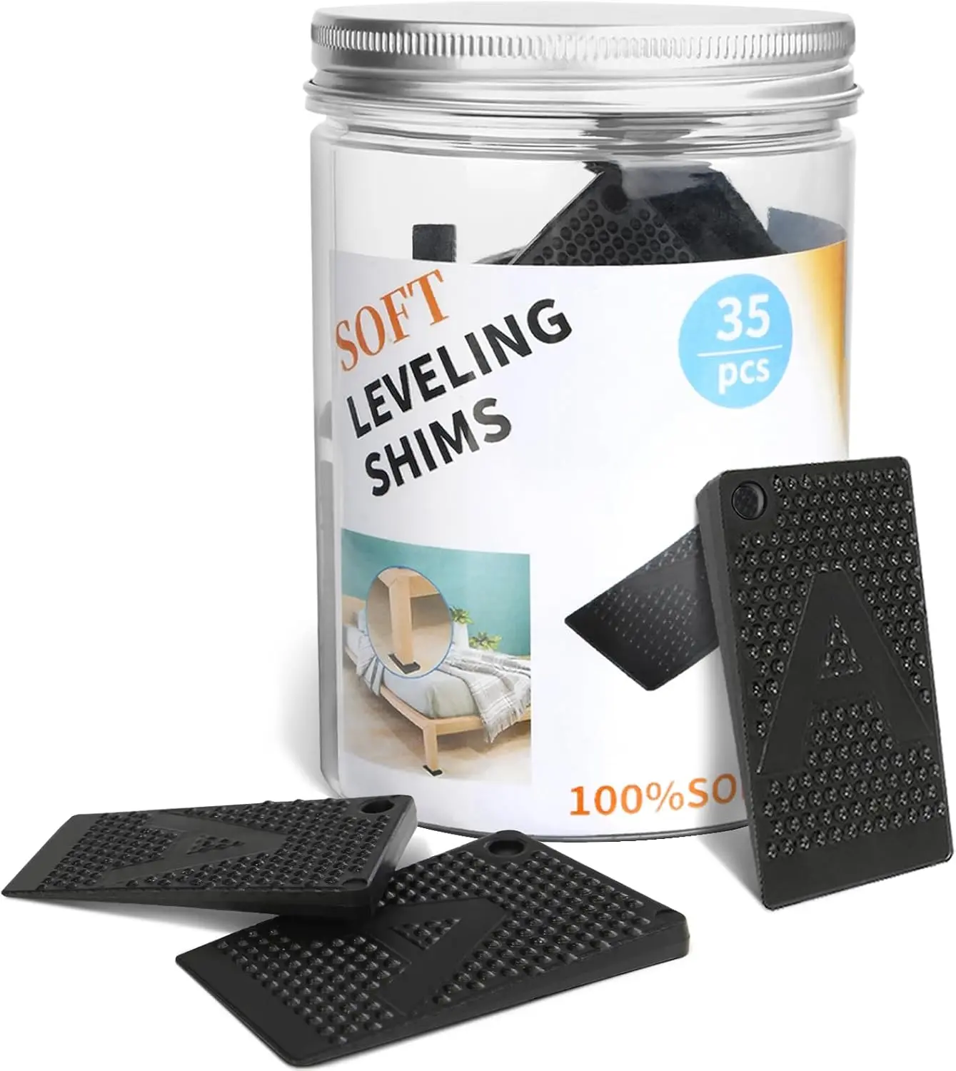 Furniture Levelers, 35 Piece Jar 2", Non-Slip Rubber Shims for Leveling, Table Wedges for Toilet Refrigerator Piano, Furniture Levelers for Home Improvement and Work, Cuttable and Stackable
