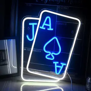 1pc Ace of Spades LED Neon Wall Light, USB Powered Blue and White Decorative Light, Button Switch Wall-Mountable, Suitable for Game Rooms, Bedrooms, Casinos, Bars, Parties, and Eid al-Adha