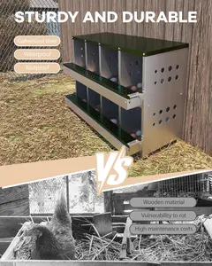 Garvee 8 Holes Chicken Nesting Boxes, 8 Compartments Metal Laying Boxes with Vented Holes & 8 Training Eggs, Galvanized Steel Wall Mount Roll Away Nesting Box for Hens, Ducks, Farm, Yard