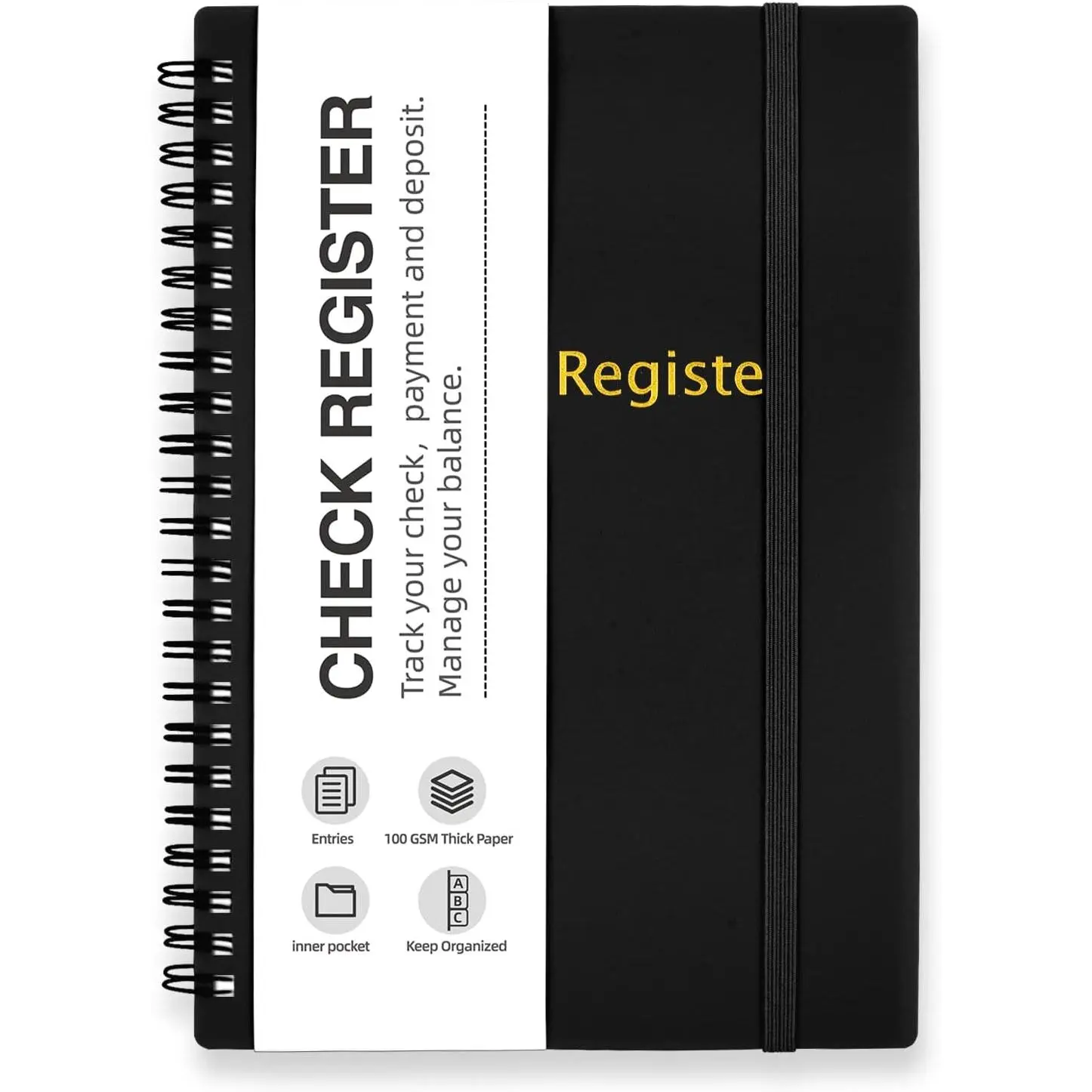 Check Registers for Personal Checkbook, Double Spiral Check Register Book, Budget Planner with Check Register for Personal and Work, 5.8'' x 8.3'' - Black