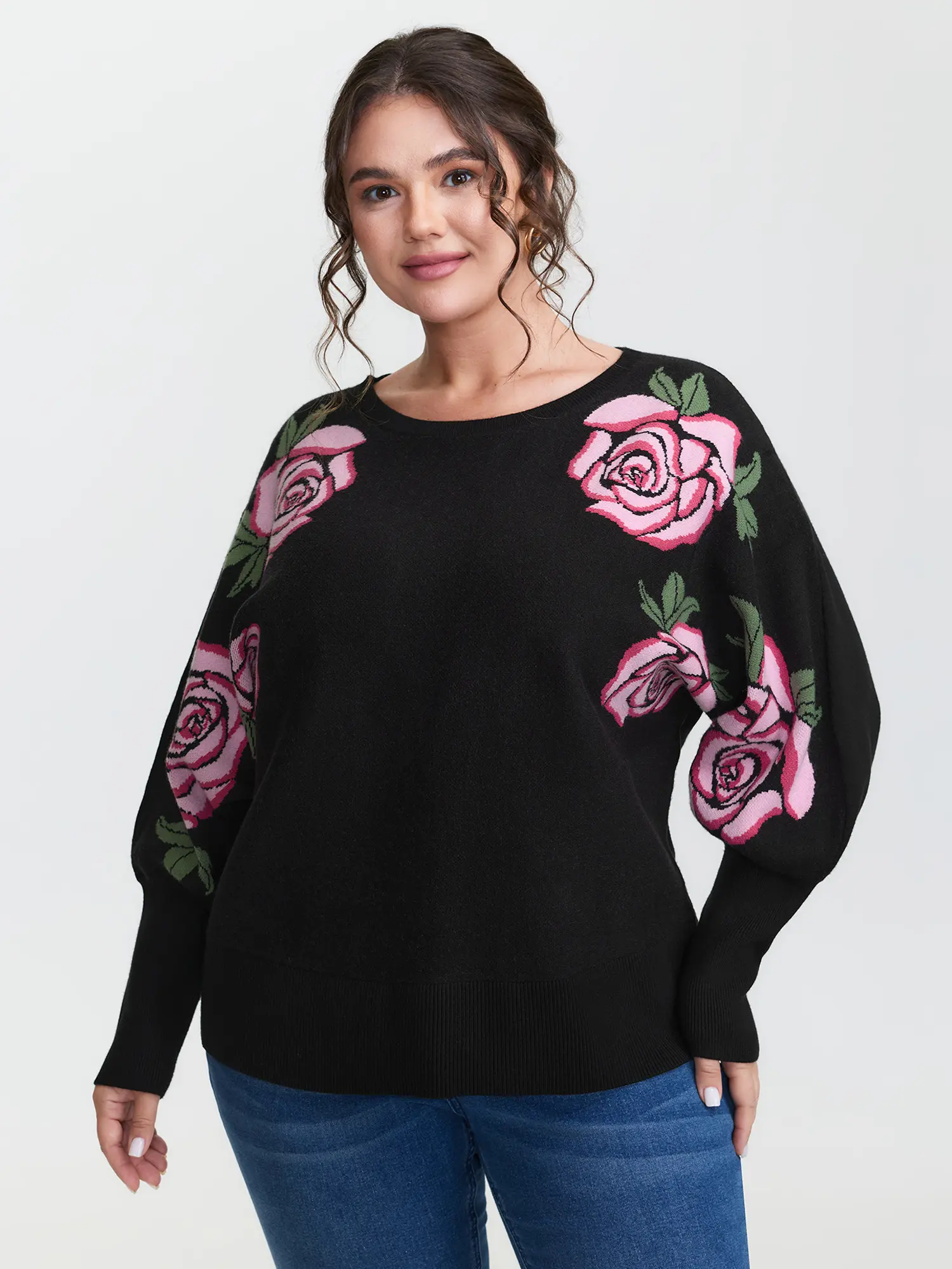 BloomChic Tops Floral Embroidered Knit Pullover, Casual Comfy Boat Neck Dolman Sleeve, Supersoft Loose Fit Garment, Casual Comfy Pullover, Casual Fashion Knit