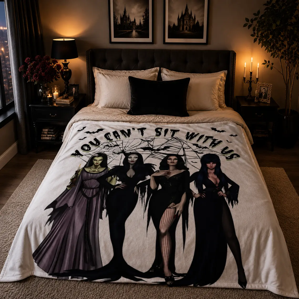Elvira Mistress of the Dark Soft Flannel Throw Blanket, Gothic Horror Movie Artwork for Bedroom Halloween Lounge and Spooky Decor, Lightweight Bed Throw for Movie Night, Birthday Halloween Gift for Elvira Fans and Horror Fans