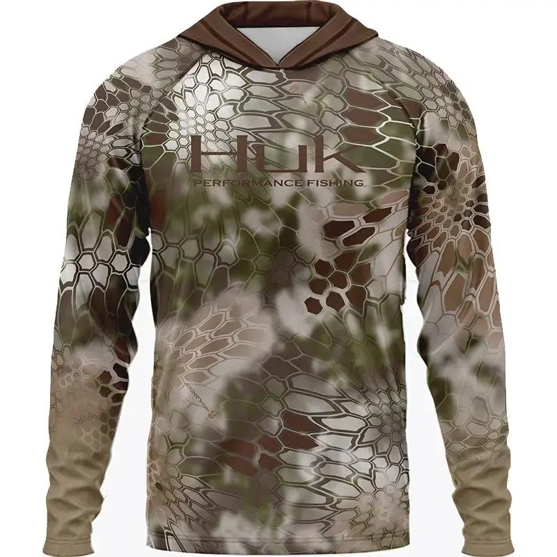 Male UPF 50 Sunblock Hooded Top, Breathable Long Sleeve UV Protection Clothing for Angling, Professional Male Wear Sports & Outdoor Performance Shirt
