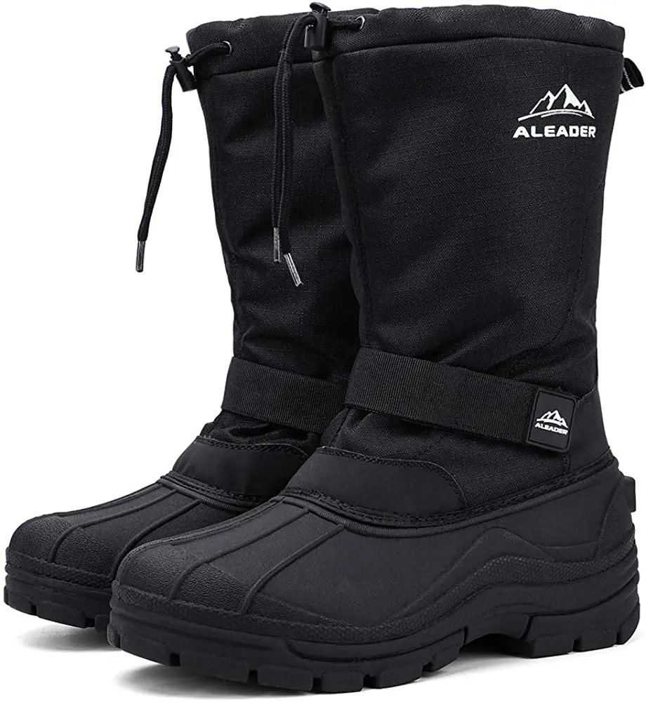 Aleader Men's Waterproof Warm Snow Boots - Classic Closed-Style All-Weather Shoes with Seam-Sealed Construction, Velcro Straps, Anti-Slip Soles, Drawcord, Suitable for Outdoor Hiking, Daily Work & Commuting