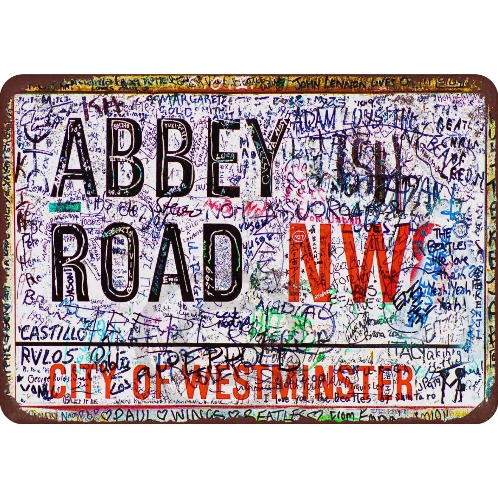 Abbey Road Beatles Vintage Look Aluminum Decorative Wall Sign 8x12 Inches Wall Art Plaque Retro Music Decor Wall Metal Plaque Vintage Plaque Decoration
