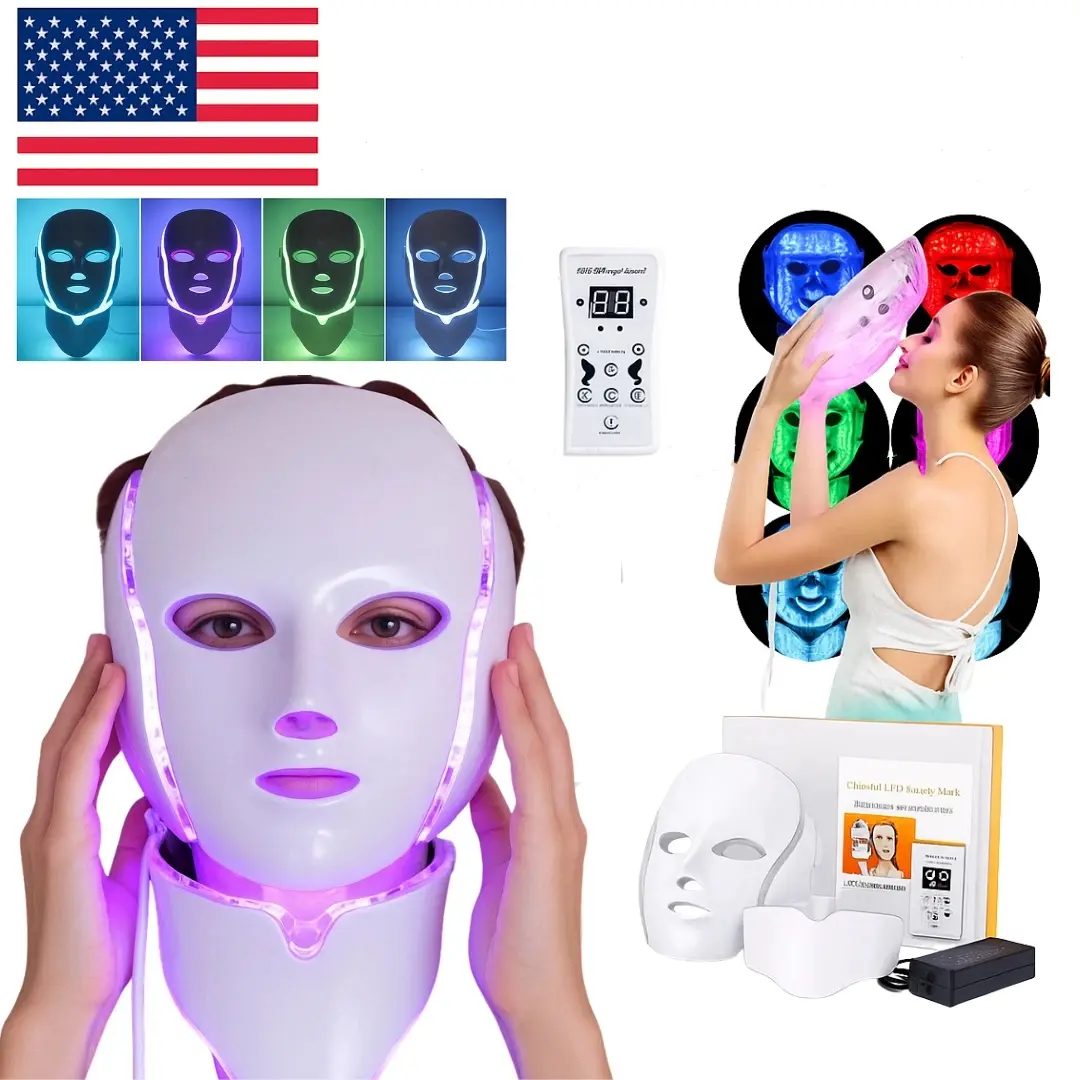 LED Mask 7 Color Adjustable Skin Tone Neck Care Mask, Anti-Wrinkle LED Face Mask, Led Anti Aging, Photon Therapy Facial Beauty Device, Facial Beauty Instrument, Facial Care Tool
