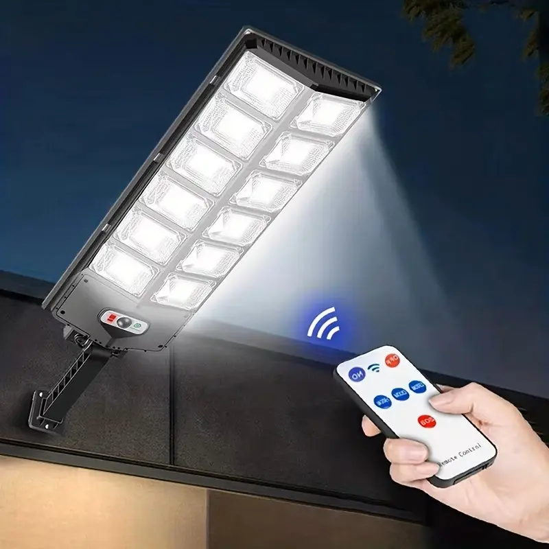 Solar Street Lights - 3V Off-Grid 6500K Commercial Lights with Batteries, 25% Conversion Rate, 3-Year Product Protection, Dusk-to-Dawn, Motion Sensor, Remote, Waterproof for Parking Lot, Streets