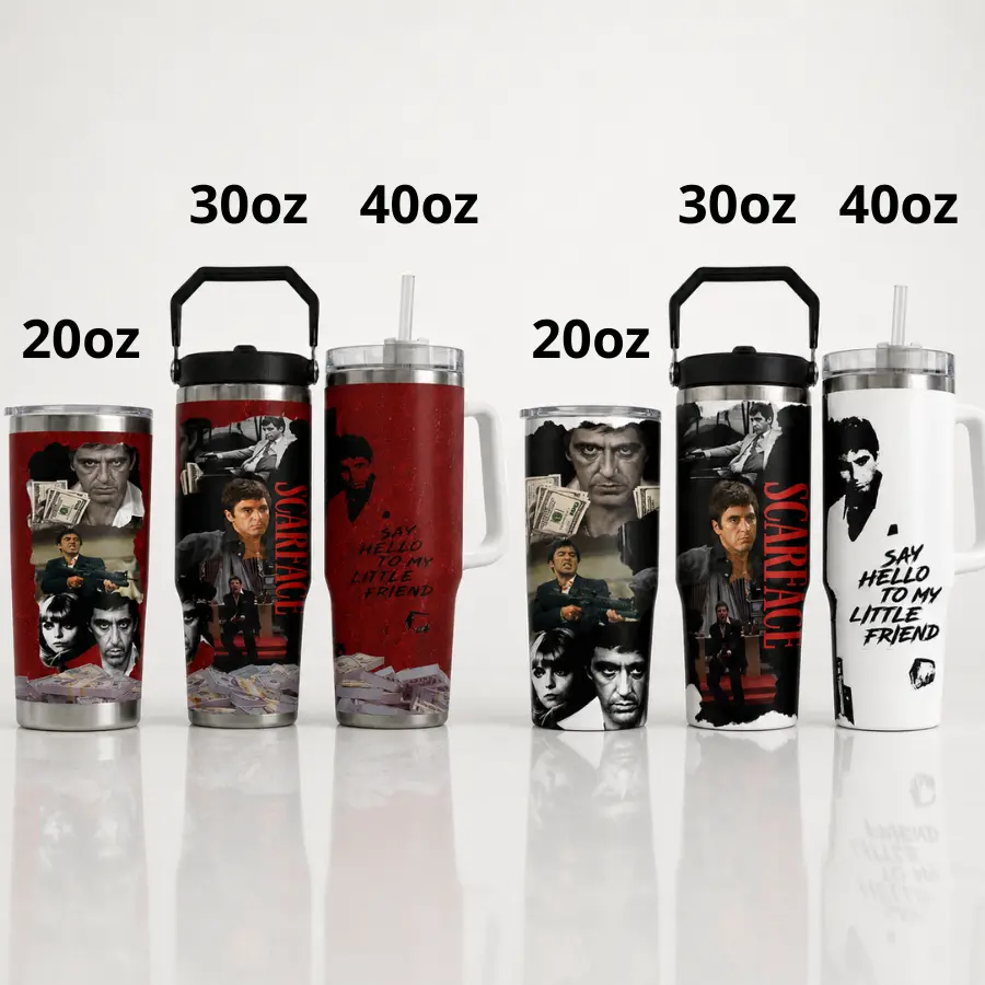 Gangster Movie Style 20oz/30oz/ 40oz Tumbler With Handle, Red Crime Drama Insulated Travel Cup, Mobster Inspired Stainless Steel Mug, Movie Fan Gift
