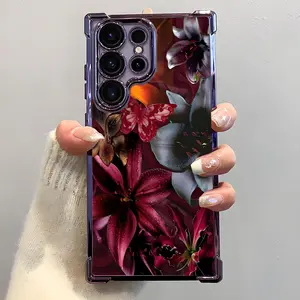 Dark Vintage Lilies Collage Phone Case, Electroplated Cover with Airbag Shockproof Slim Soft TPU Cover for iPhone 17 Pro Max Phone Case 17 Air 16 E 15 Plus 14 13 12 11 X XS XR, Samsung Galaxy S22 S23 S24 S25 ULTRA FE Plus EDGE Floral