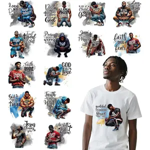 Dtf Transfers Ready to Press - 15 Pcs Prayer Black Men Iron on Patches for T-Shirts, Christian Religious Iron on Stickers, Heat Transfer Vinyl Decals for Clothes DIY Decor