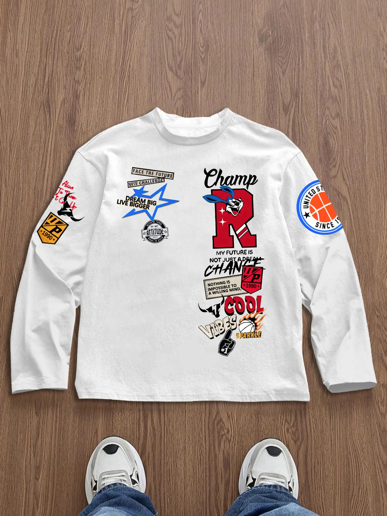 Men's T-Shirt, Spring Autumn Winter Thin Long Sleeve Top, American Print Graphic Fitted Slim Fit, Casual Campus Streetwear, Casual Style Tee, Casual Fashion Clothing, Trendy Must-Have, Menswear