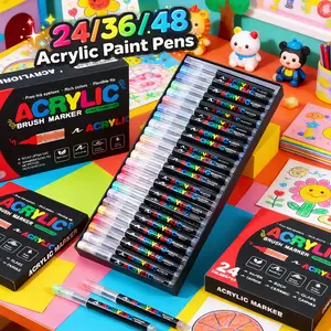 24/36/48 Pcs Color Acrylic Paint Markers Set, Liquid Soft Tip, Non-Toxic Water-Based Paint Markers for Paper, Rock, Glass, Wood, Ceramic & Canvas | Great for DIY Crafts, School Projects, Party Favors & Holiday Decor, Acrylic Paint Pen