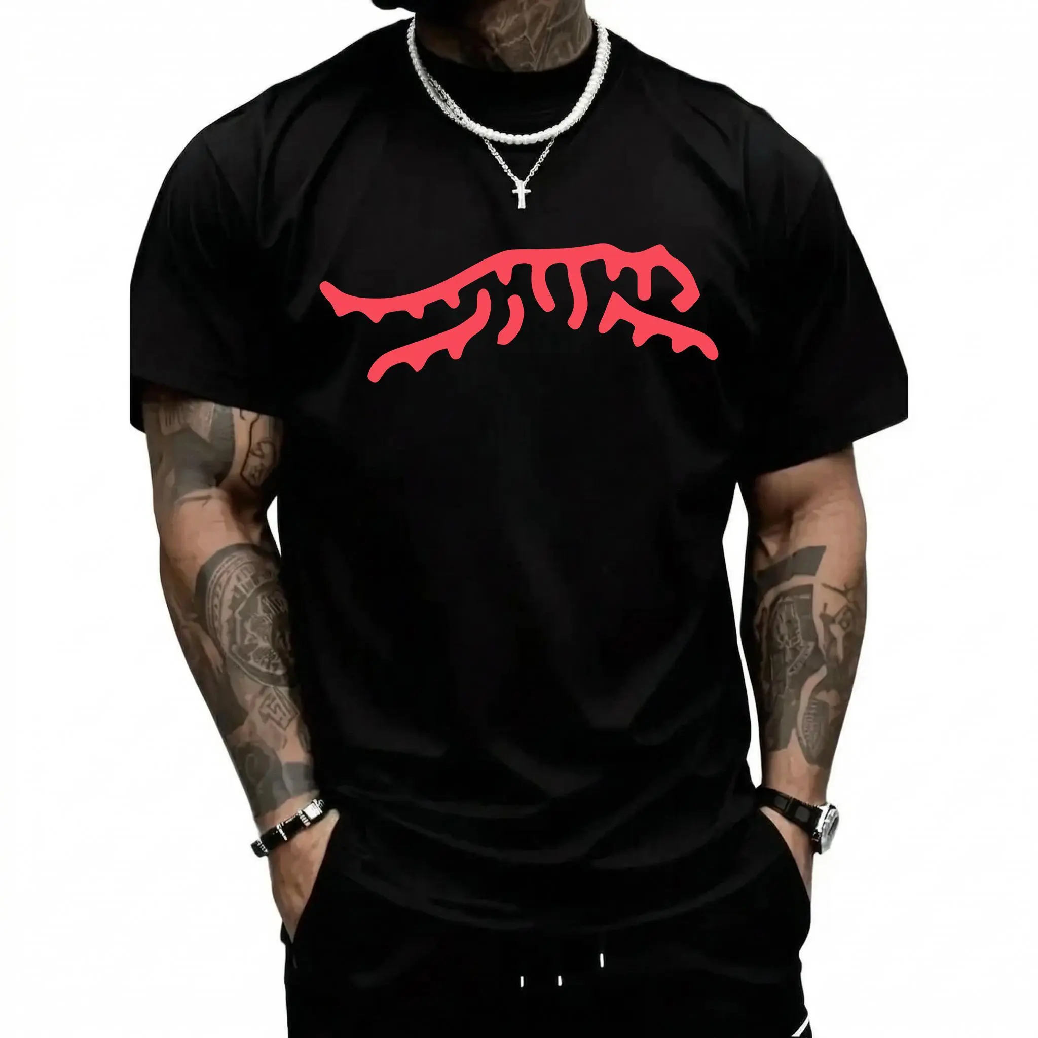 Funny Sun Day Red On A Black T-Shirt Casual Basic Tee Menswear graphic tee men's t shirts trendy t-shirts Shortsleeve