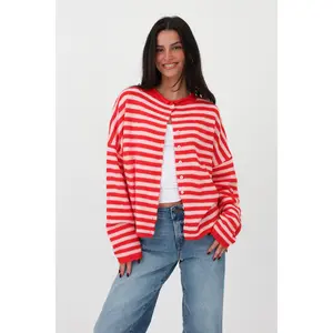 Phoebe Cardigan in Pink/Red Stripe