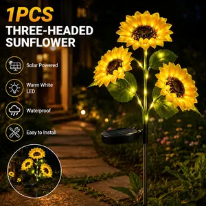 3-Head Sunflower Solar Garden Light – Solar Powered, Warm White, Waterproof Frost & Heat Resistant, Easy to Stick in Ground for Patio, Yard, Pathway Decoration