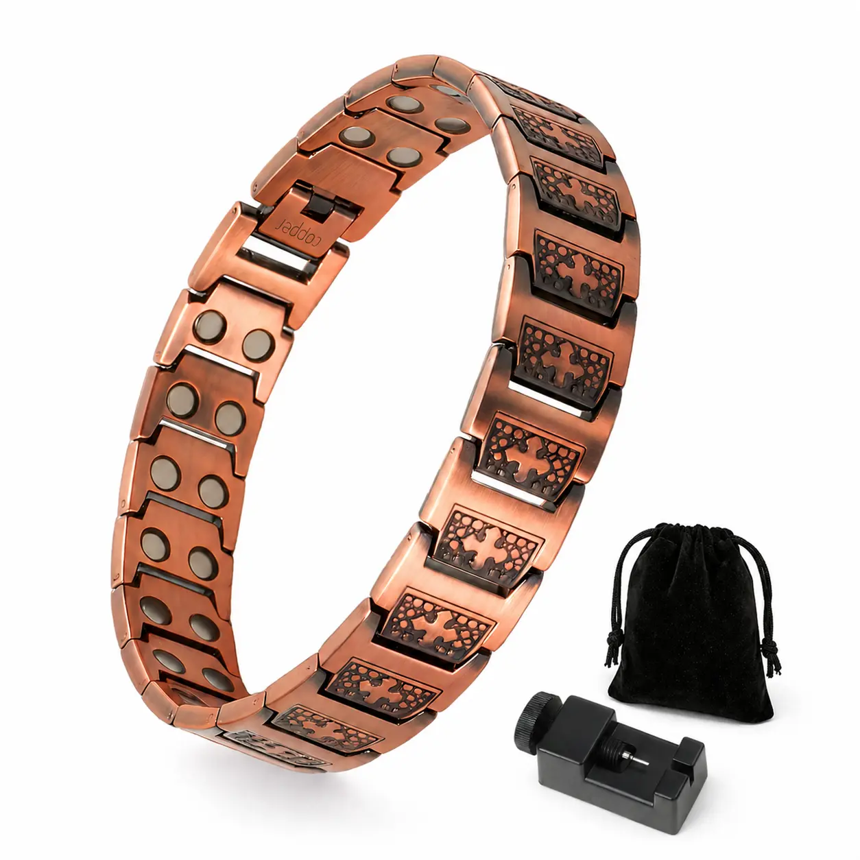 Copper Bracelet for Men, Cross Copper Magnetic Bracelet with Ultra Strength Magnets, Adjustable Link Men’s Christian Jewelry with Gift Box