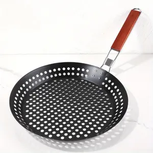 1PCS Outdoor Camping Foldable Handle Non-stick Coating Hollow Griddle Round Flat Grill Pan Barbecue Utensils Kitchen Tools