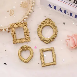 12Pcs Mini Resin Gold Picture Frames, Antique Small Shadow Box for Jewelry Display, Tiny Ornaments for DIY Phone Case, Photo Craft, Holiday Party Wedding Decor, Home Table Top Decorations
