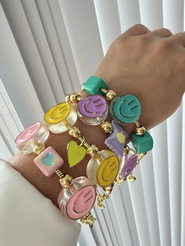 Smiley Face Chunky Bracelet | Colorful Gold Charm Jewelry