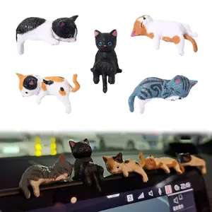 5 Pcs Mini Cat Figurines Car Decor Dashboard Accessories Cute Resin Cat Ornaments for Rearview Mirror Desk Decorations Funny Car Gifts Interior Decors