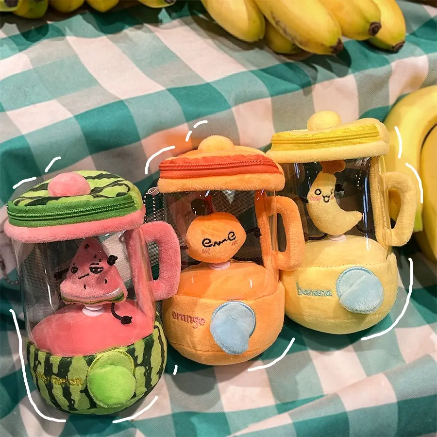 15cm/5.9in Fruit Juicer Soft Adorable Stuffed Plush Toy - Watermelon, Banana, Orange Juice Cup Abstract Funny Toy Pull-out Rotating Juicer Keychain Pendant Pull Cord Rotation Fun Creative Doll Birthday Gift Stuffed Animal