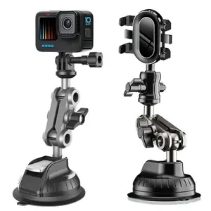 Camera / Phone Suction Cup Mount, Windshield Dash Cam Phone Holder Stand Bracket 1/4" Holes Quick Release Car Mount Adapter for GPS Driving DVR Action Cam Camcorder Video Record POV/VLOG Compatible with Gopro Hero Insta360