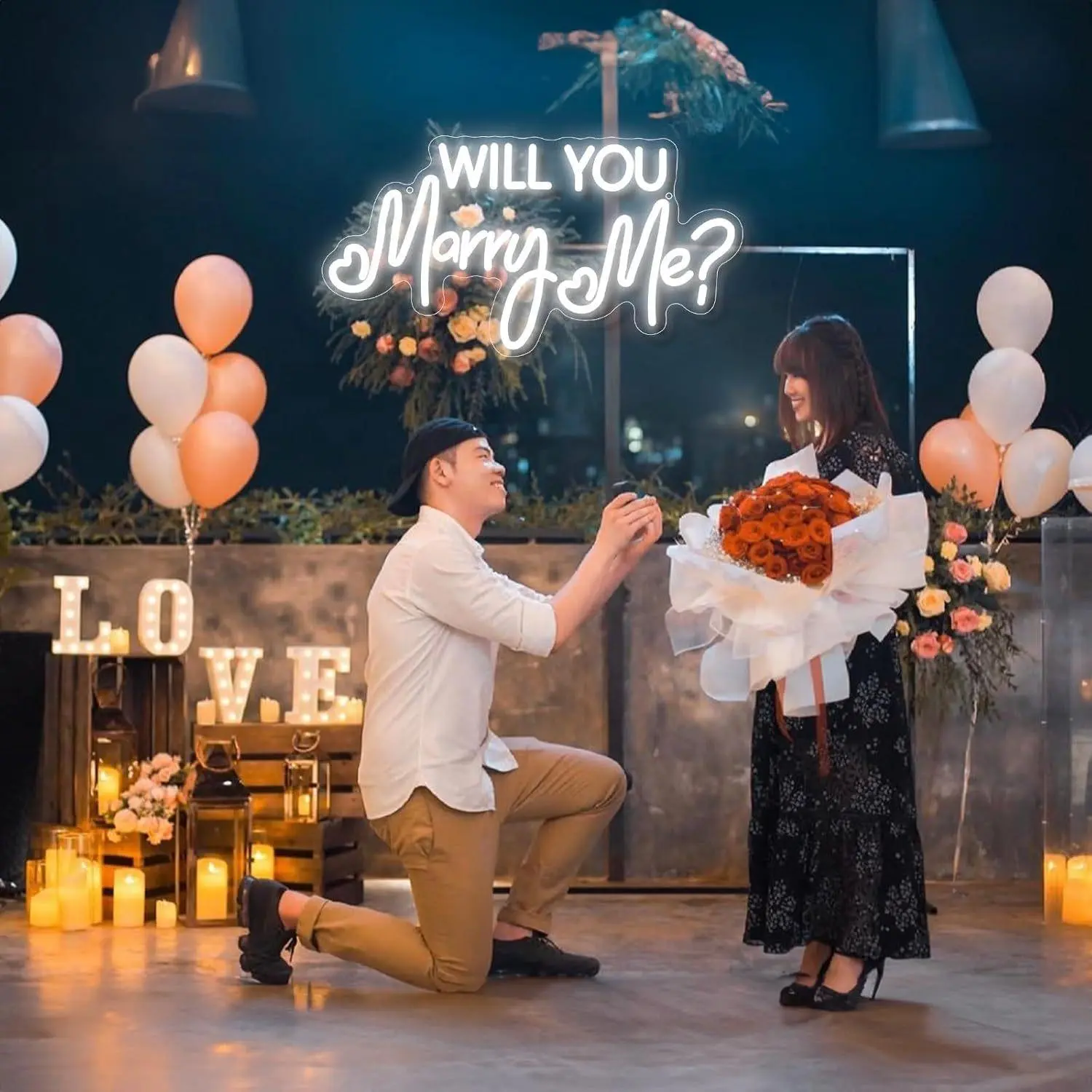 ROSNEK Romantic Acrylic "Will You Marry Me" Neon Sign - USB Powered DC 5V/2A Low Voltage, 200cm/78.74in Indoor Decor, Wall Mount/Tabletop, Bedroom Accent, Phone Charger-Ready Proposal Gift for Girlfriend, Pub