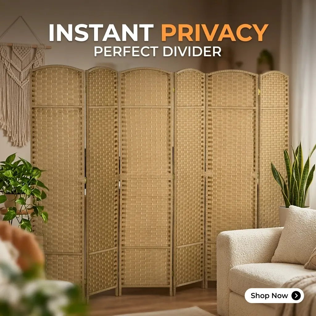 littleox Room Divider, 6 Panel Folding Privacy Screen, 5.6' Tall Freestanding Wall Partition for Home Office, Bedroom, Nature Wood