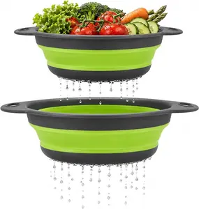 Green Foldable Draining basket , Collapsible Colander for Fruit Veggie Washing, Quick Drain Kitchen Strainer with Holes for Berry Lettuce – For Women Men Small Kitchen Travel Gift