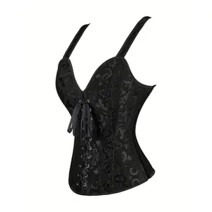 1pc Vintage Style Floral Lace Jacquard Zipper Corset Top Bustier - Women'S Lingerie Shapewear, Fabric, Neckline, Non-Stretch, Solid Color,  Corsetry, Carnival