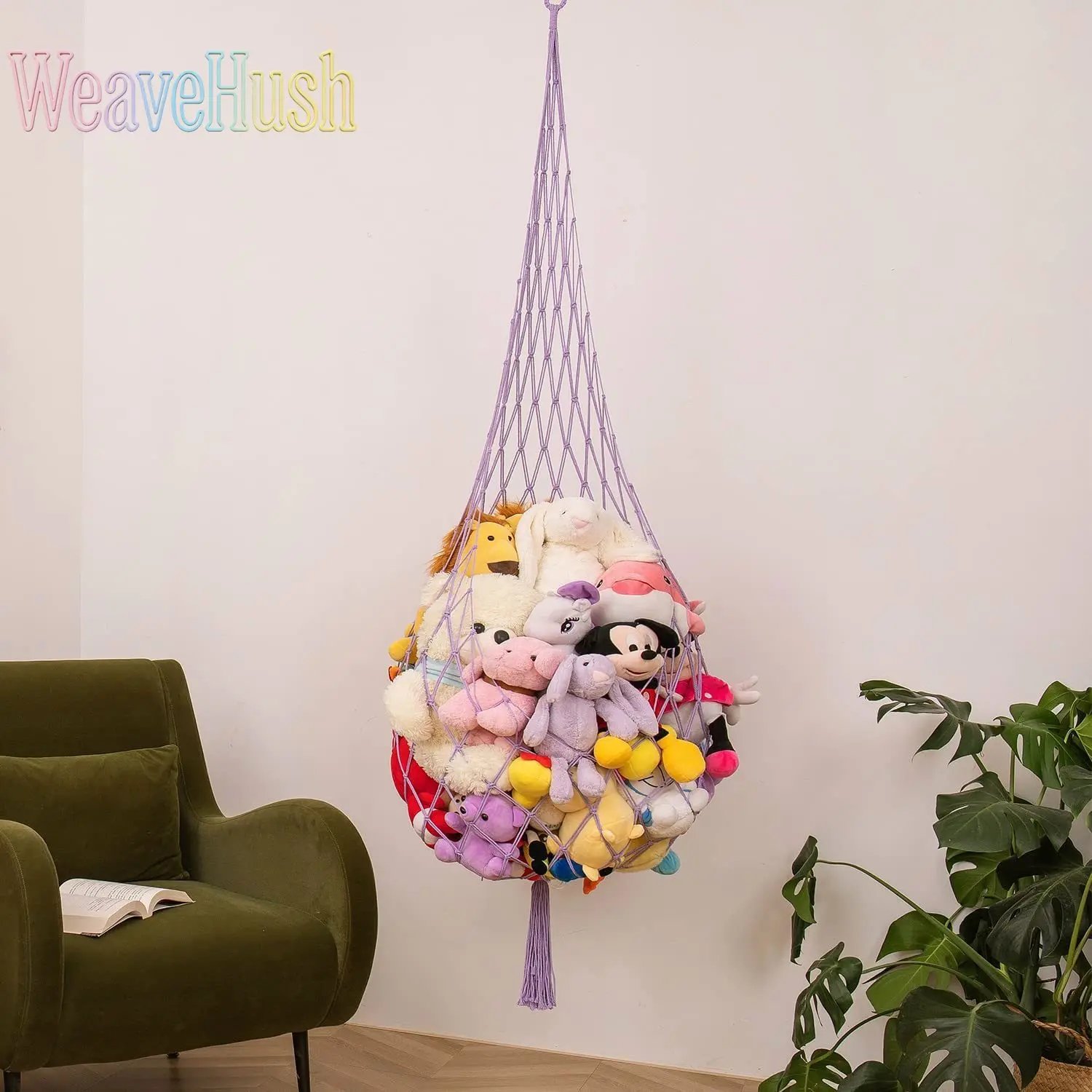 Toy Storage Hammock for Kids' Room, Hand-Woven Mesh Wall Organizer, Hangable Net for Plush Dolls & Stuffed Animals, Interior Organizers, Polyester, Toy Hammock